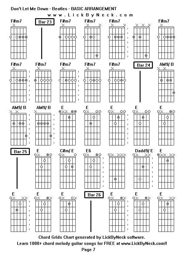 Chord Grids Chart of chord melody fingerstyle guitar song-Don't Let Me Down - Beatles - BASIC ARRANGEMENT,generated by LickByNeck software.